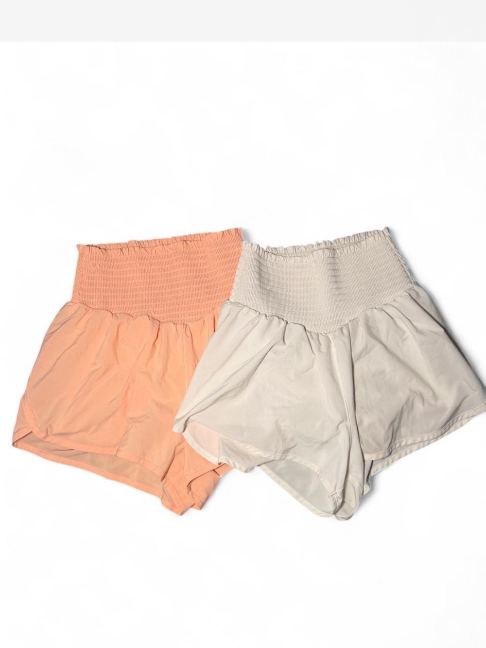 Aerie High-Waist Smocked Waistband Women’s Shorts - Peach and Cream